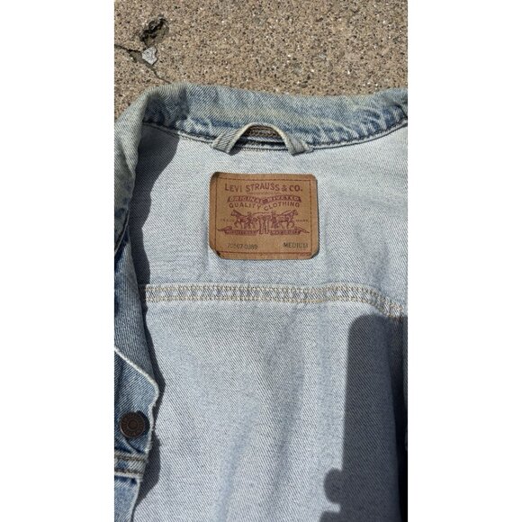 VTG Levi Denim Jacket Mens FITS LG  USA Retro Western Trucker Coat Red Label Med - Picture 3 of 4